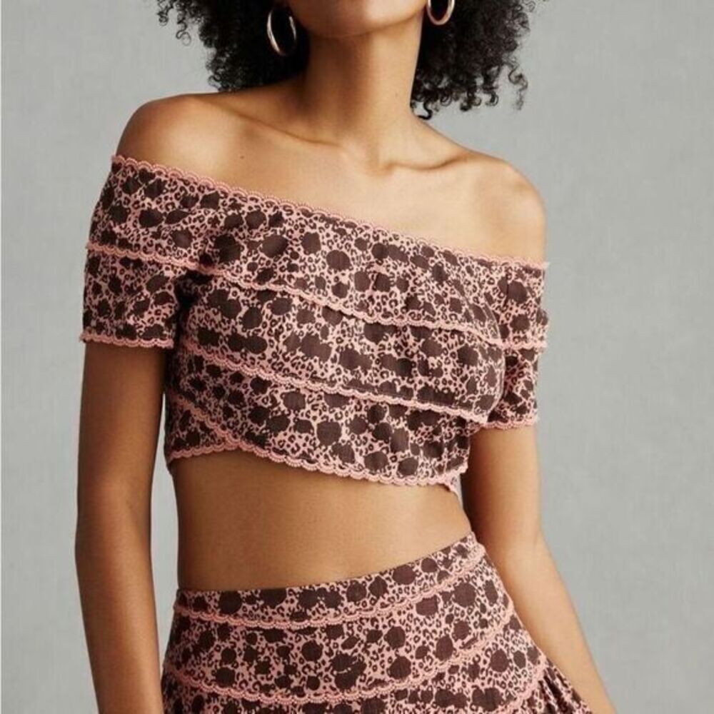 Anthropologie Off-The-Shoulder Embroidered Cotton‎ Crop Top N026